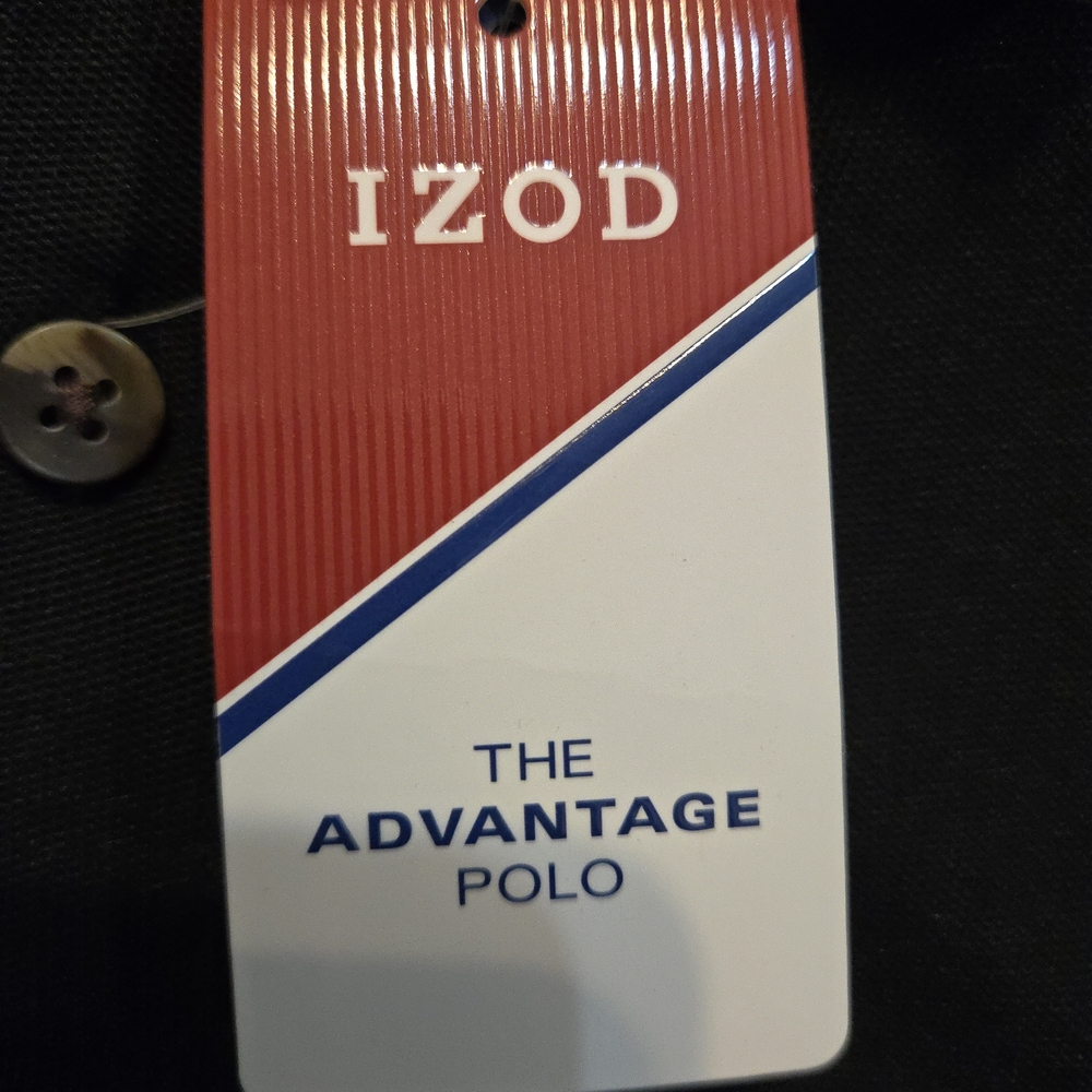 NWT Izod 'The Advantage Polo' Large Black Shirt with Red Logo UFP-15 Sun Protect - Picture 5 of 8